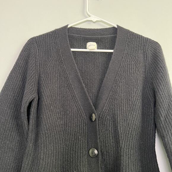 Maeve Womens Wool Blend V Neck Hourglass Cardigan Black Sz S Ribbed Knit - Picture 3 of 13